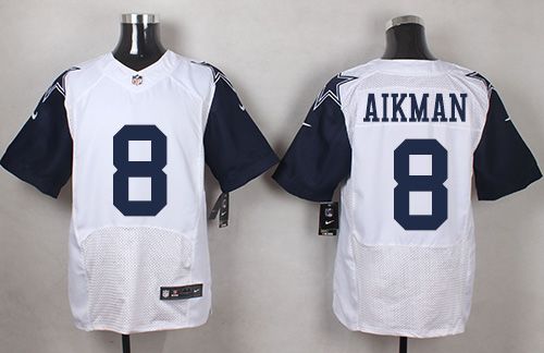 Nike Cowboys #8 Troy Aikman White Men's Stitched NFL Elite Rush Jersey - Click Image to Close